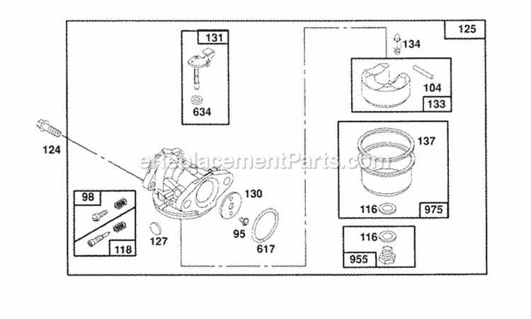 Carburetor Assembly Diagram and Parts List for 126802-0421-01  Briggs and Stratton Engine